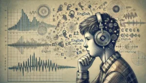 Adolescente hispanohablante con audífonos entrenando su oído para entender sonidos del inglés que no existen en español